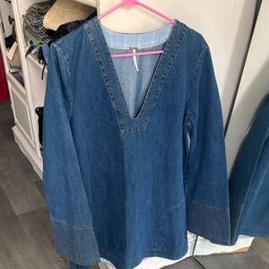Free People Light Blue Denim Top